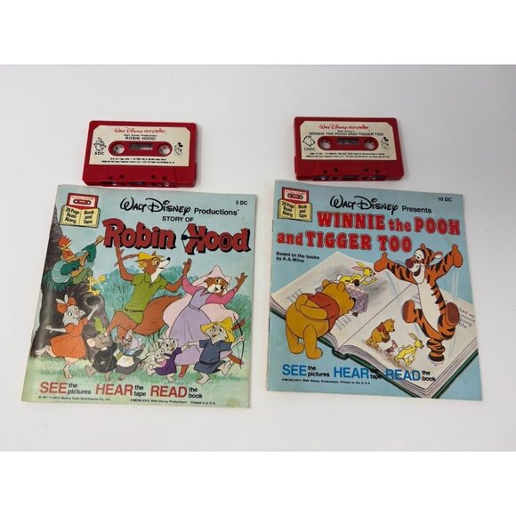 (2) Walt Disney Storyteller Books Winnie the Pooh & Robin Hood W/Cassette Tapes - Picture 1 of 8